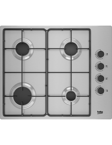 Beko TAQUE GAZ HIGG64123SX Noir, Acier inoxydable Intégré (placement) 61 cm 4 zone(s)