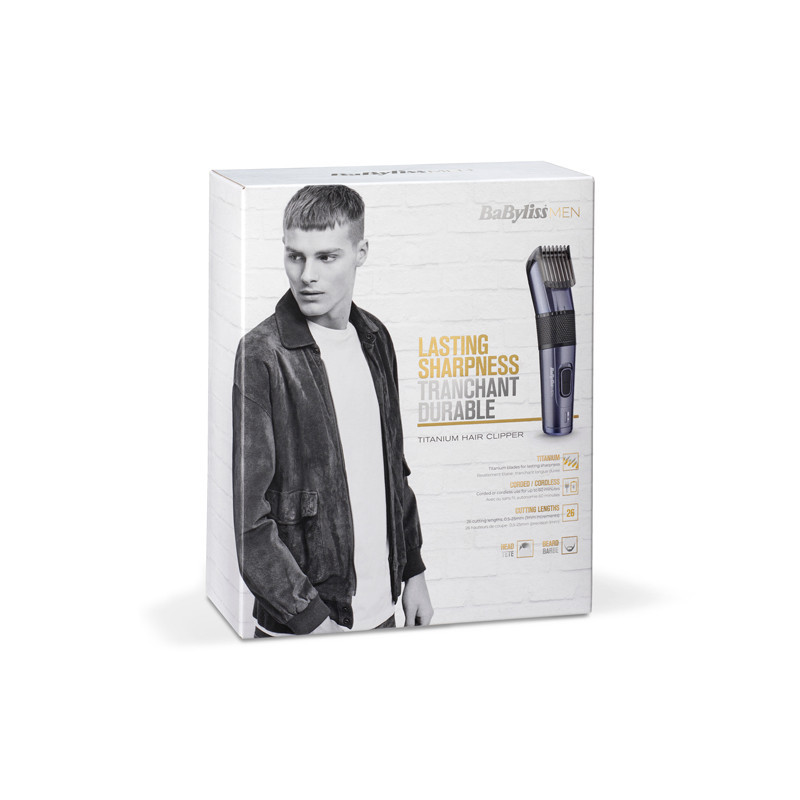 BaByliss E976E tondeuse à cheveux Noir, Titane