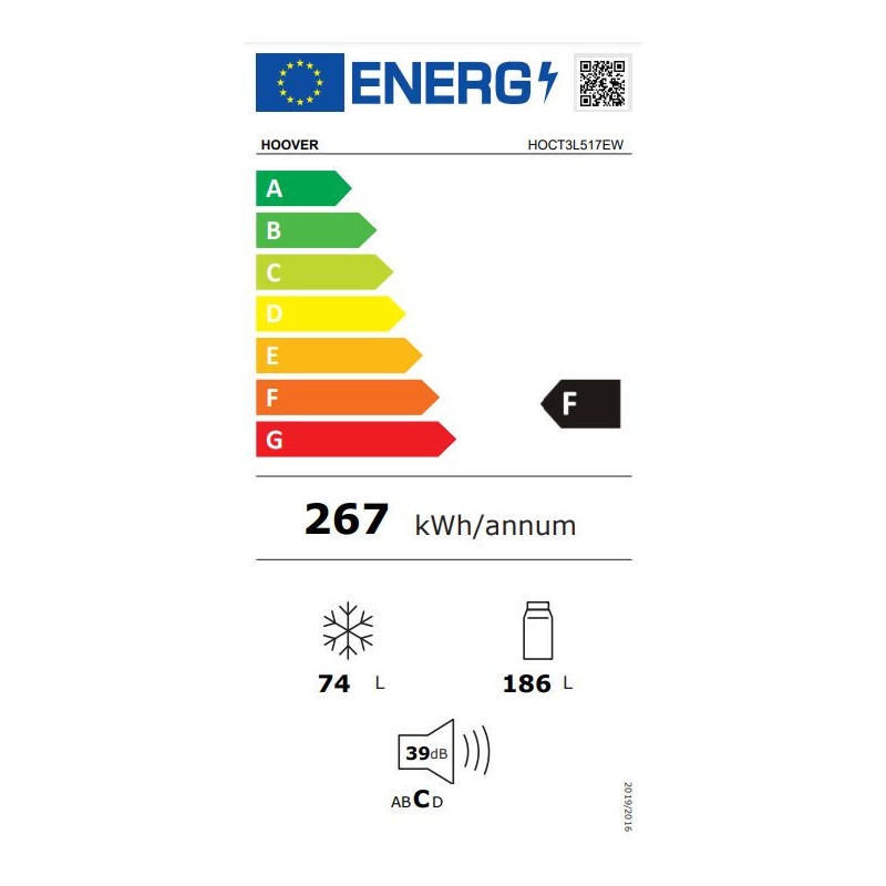 Hoover H-FRIDGE 300 HOCT3L517EW2 Vrijstaand 260 l Wit