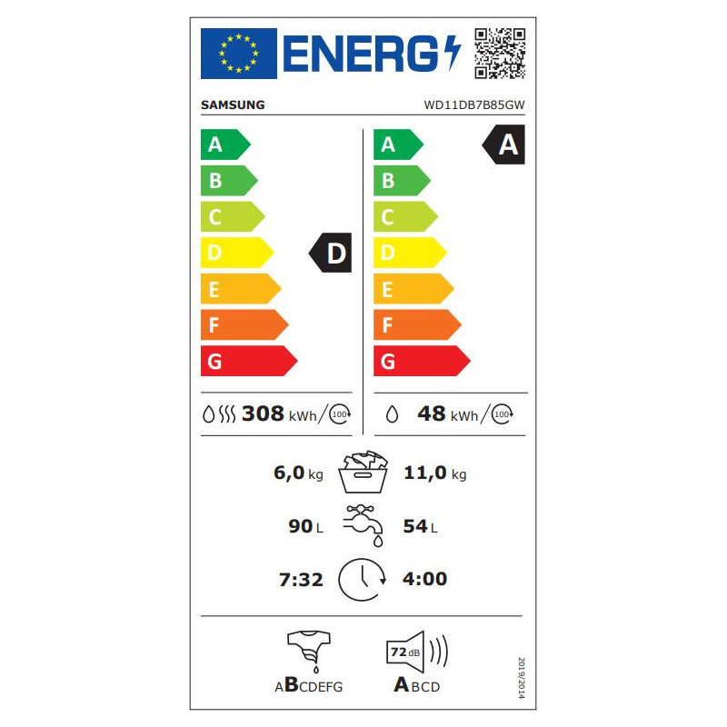 Samsung WD11DB7B85GW Was-droogcombinatie Vrijstaand Voorbelading Wit