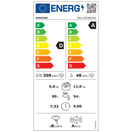 Samsung WD11DB7B85GW Was-droogcombinatie Vrijstaand Voorbelading Wit
