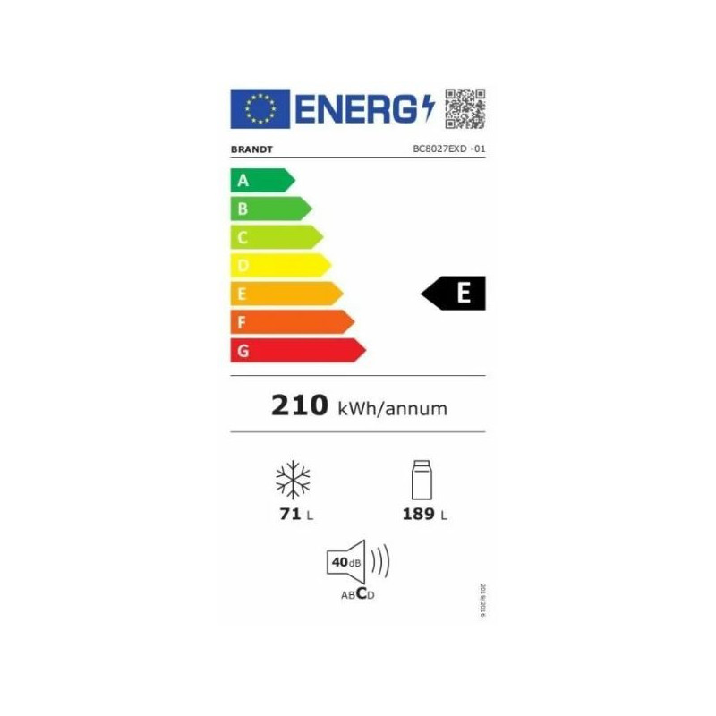 BRANDT BC8027EXD 262L 191L réfrigérateur 71L congélateur Distributeur d'eau