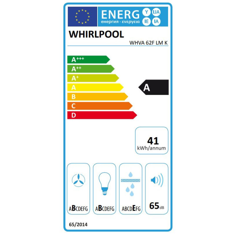 Whirlpool WHVA 62F LM K Montée au mur Noir 485 m³/h A