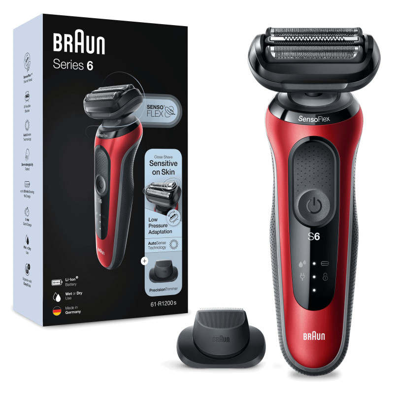 Braun Series 6 61-R1200s Scheerapparaat met scheerblad Trimmer Zwart, Rood