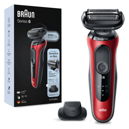 Braun Series 6 61-R1200s Scheerapparaat met scheerblad Trimmer Zwart, Rood