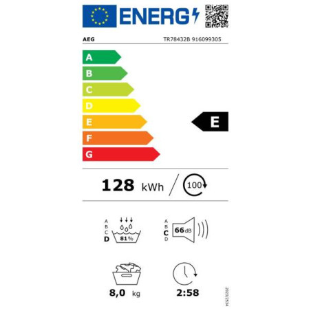 AEG TR78432B Sèche-linge pompe à chaleur 8 kg SensiDry PreciseDry EasyClean