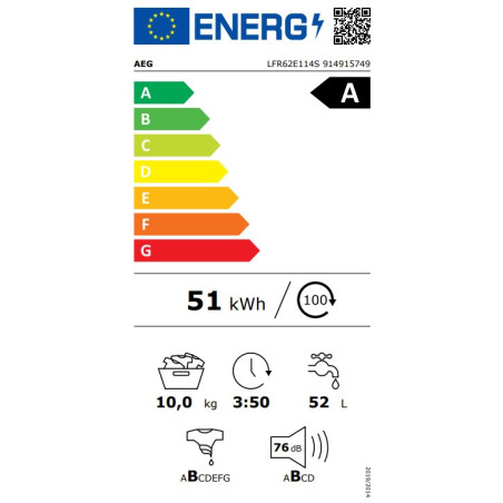 AEG LFR62E114S Lave-linge 10 kg 1400 tr/min ProSense® UniversalDose®
