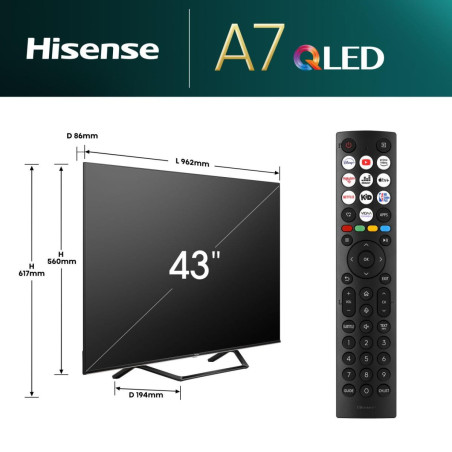 Hisense 43A7NQ 109,2 cm (43") 4K Ultra HD Smart TV Wifi Gris 250 cd m²