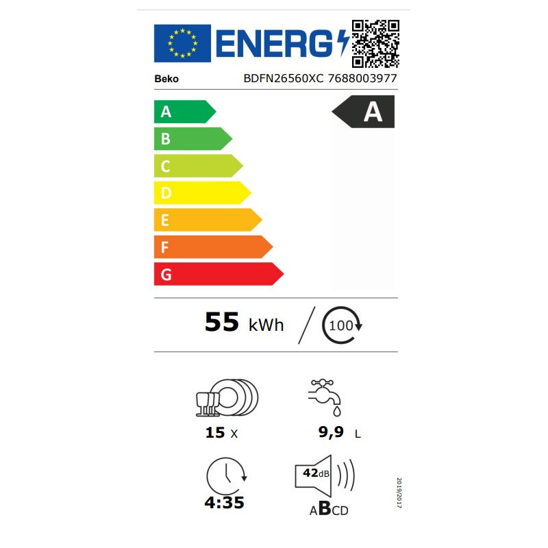 Beko BDFN26560XC Vrijstaand 15 couverts A