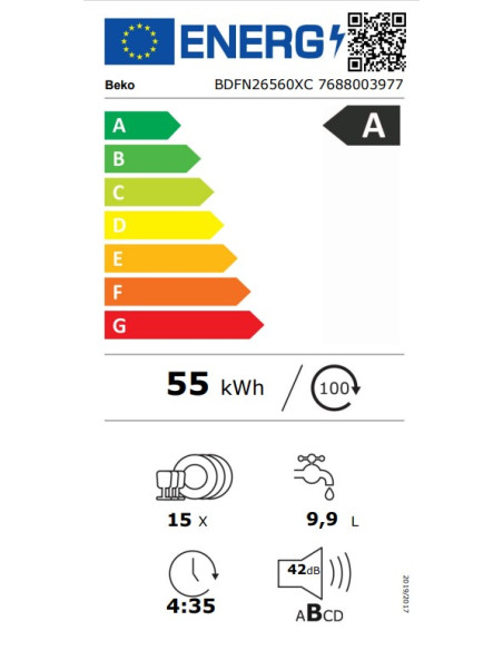 Beko BDFN26560XC Pose libre 15 couverts