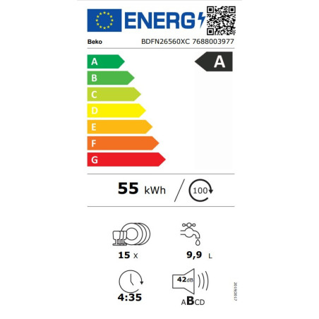Beko BDFN26560XC Vrijstaand 15 couverts A