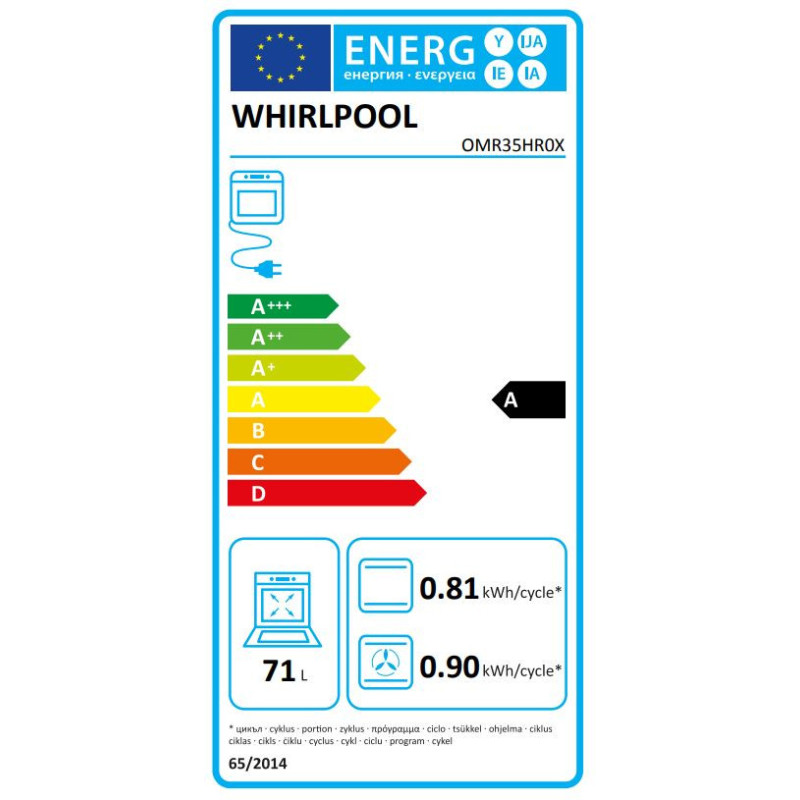 Whirlpool OMR35HR0X four 71 L 2750 W A Noir, Acier inoxydable