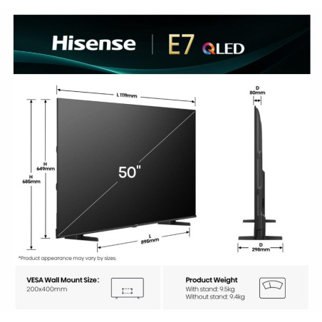 Hisense 50E7Q TV 127 cm (50") 4K Ultra HD Smart TV Wifi Noir
