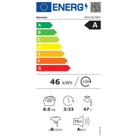 Siemens WM14N27BFG Lave-linge 8 kg 1400 tr/min speedPack L iQdrive