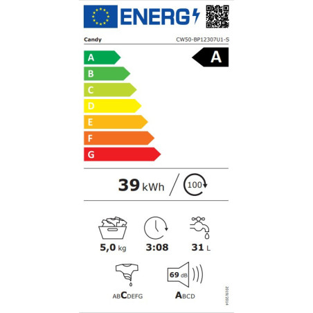 Candy CW50-BP12307U1-S machine à laver Charge avant 5 kg 1200 tr/min Blanc