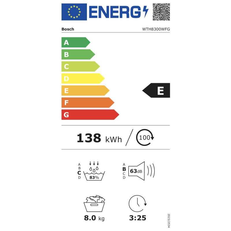 Bosch Serie 6 WTH8300WFG wasdroger Vrijstaand Voorbelading 8 kg Wit