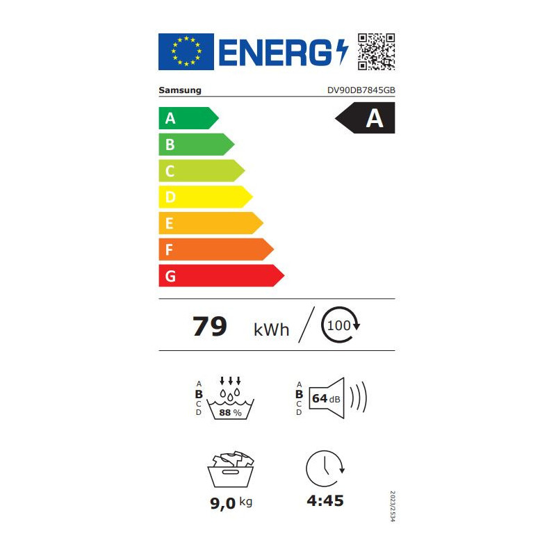 SAMSUNG DV90DB7845GBU3 Sèche-linge pompe à chaleur 9 kg AI Dry+ QuickDrive SmartThings