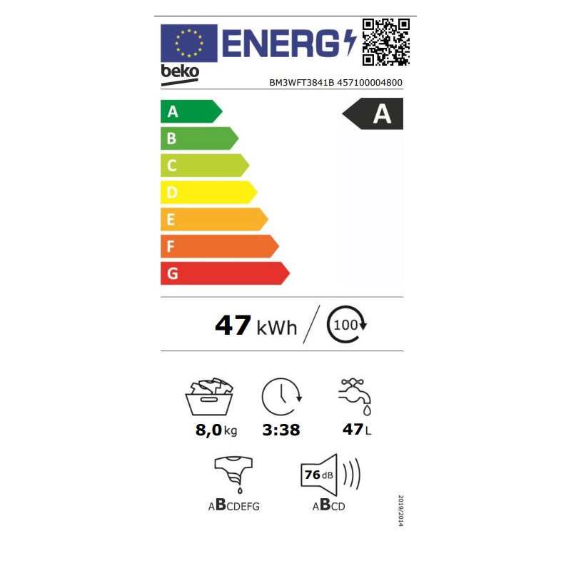 Beko b300 BM3WFT3841B machine à laver Charge avant 8 kg 1400 tr/min Blanc