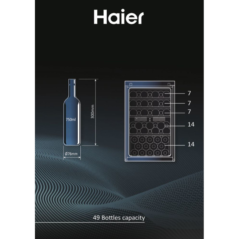 Haier Wine Bank 50 Serie 5 HWS49GA Refroidisseur de vin compresseur Pose libre Noir 49 bouteille(s)
