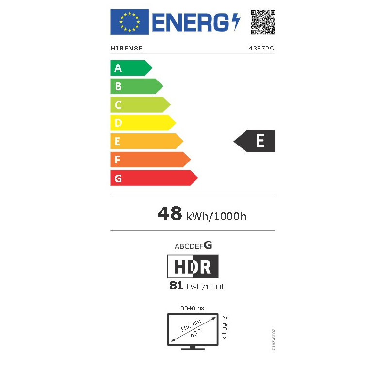 Hisense E7Q 43E79Q tv 109,2 cm (43") 4K Ultra HD Smart TV Wifi Zwart