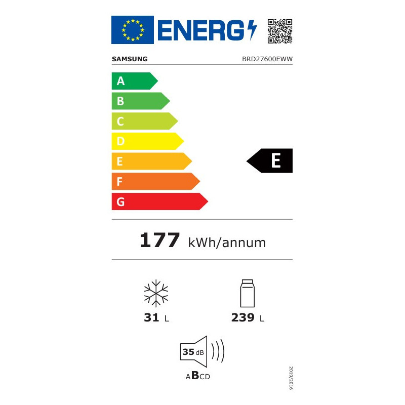 Samsung Réfrigérateur 1 Porte intégrable, 270L - E - BRD27600EWW