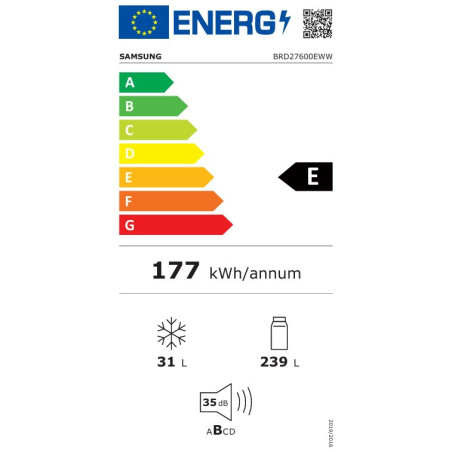 Samsung Réfrigérateur 1 Porte intégrable, 270L - E - BRD27600EWW