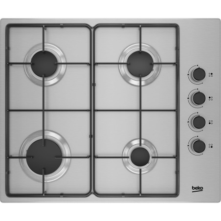 Beko TAQUE GAZ HIGG64123SX Noir, Acier inoxydable Intégré 61 cm 4 zone(s)