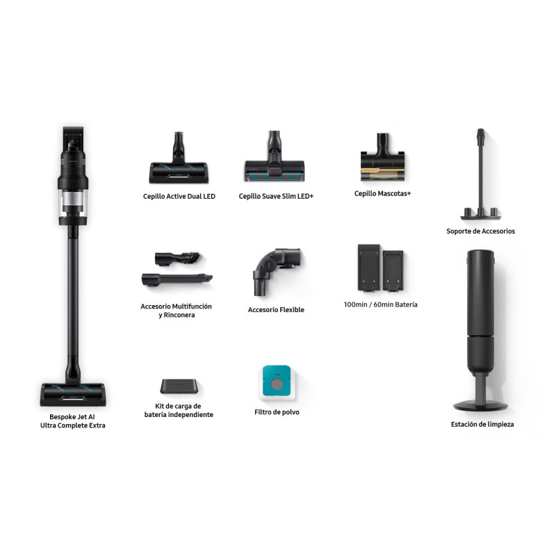Samsung VS90F40DEK Aspirateur-balai 2 en 1 Batterie Sec HEPA Sans sac 0,5 L 1300 W Noir