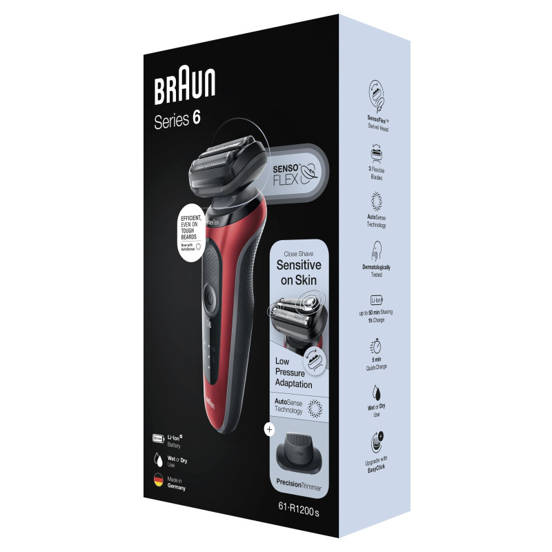 Braun Series 6 61-R1200s Rasoir à grille Tondeuse Noir, Rouge