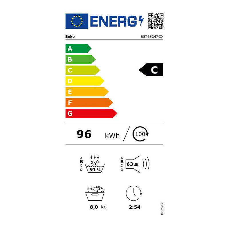 Beko B5T68247C0 Sèche-linge Hybrid 2.0 8 kg Classe C SteamCure OptiSense