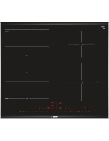 Bosch PXE675DC1E plaque Noir, Acier inoxydable Intégré (placement) Plaque avec zone à induction 4 zone(s)