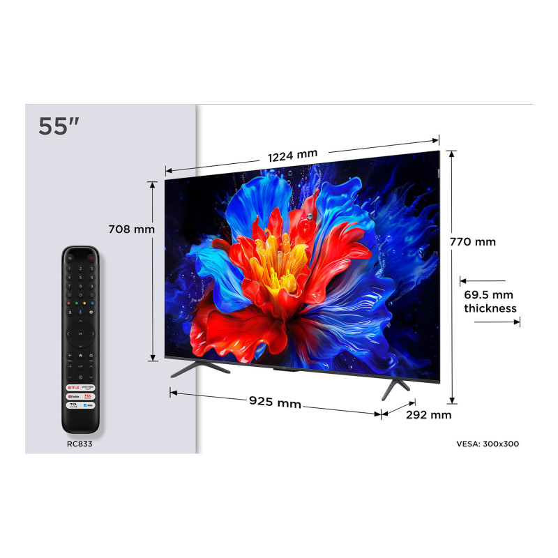 TCL P8K 55P8K tv 139,7 cm (55") 4K Ultra HD Smart TV Wifi Metallic 350 cd/m²