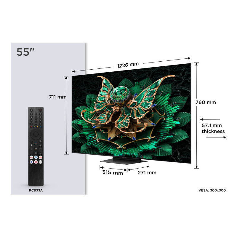 TCL 55C7K tv 139,7 cm (55") 4K Ultra HD Smart TV Wifi Metallic 2600 cd/m²