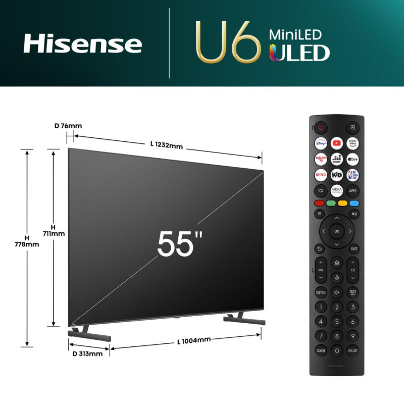 Hisense 55U6NQ 139,7 cm (55") 4K Ultra HD Smart TV Wifi Gris 600 cd/m²