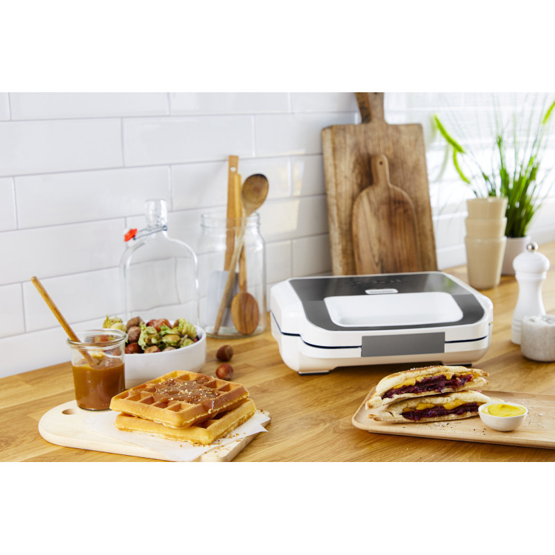 Tefal Snack XL SW7011 gaufrier et appareil à croque-monsieur 850 W Blanc, Acier inoxydable