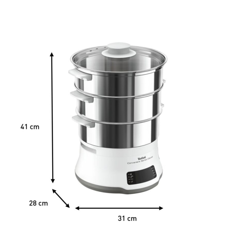 Tefal Convenient Series Deluxe VC502D cuiseur vapeur 3 Nombre de paniers Comptoir 900 W Acier inoxydable, Blanc