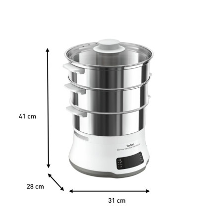 Tefal Convenient Series Deluxe VC502D cuiseur vapeur 3 Nombre de paniers Comptoir 900 W Acier inoxydable, Blanc