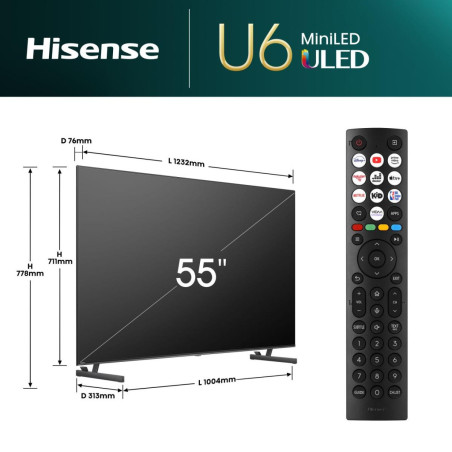 Hisense 55U6NQ 139,7 cm (55") 4K Ultra HD Smart TV Wifi Gris 600 cd/m²