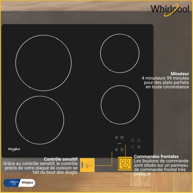 Whirlpool AKT 8090/NE Zwart Ingebouwd 60 cm Keramisch 4 zone(s)
