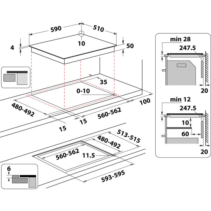 Whirlpool WS Q4860 NE Zwart Ingebouwd 60 cm Inductiekookplaat zones 4 zone(s)