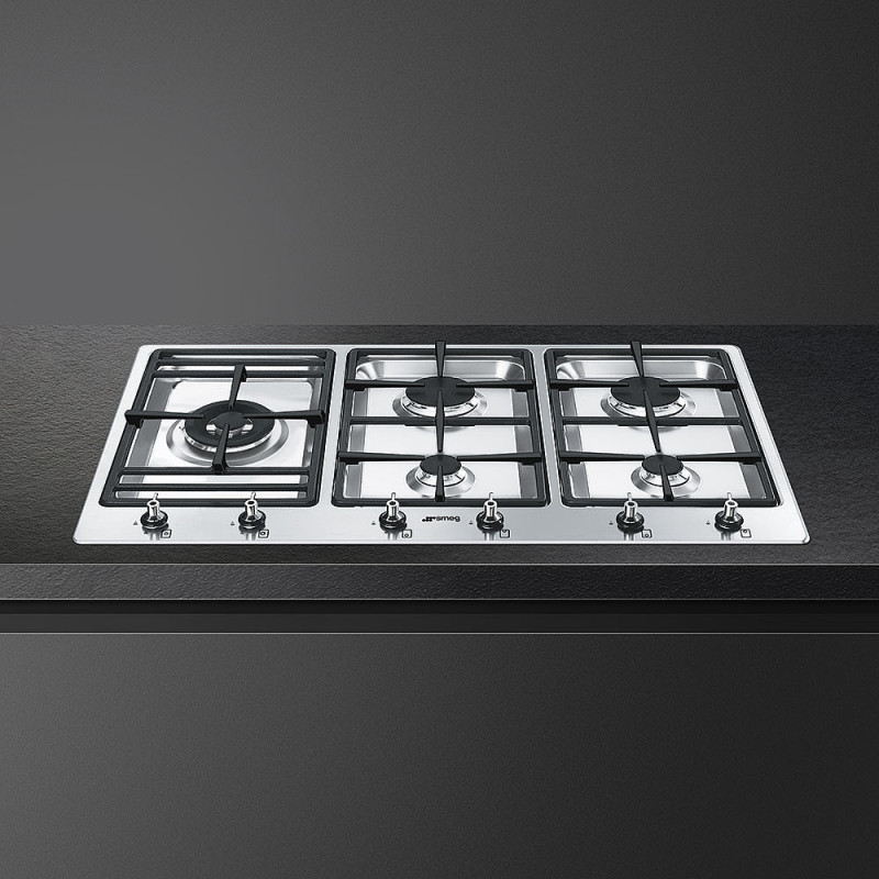 Smeg Classic PS906-5 Plaque Acier Inoxydable Intégré  Placement  90 Cm Gaz 5 Zones